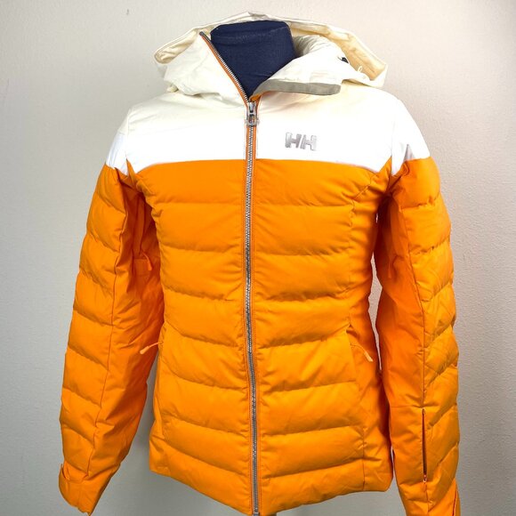 Helly Hansen Orange/White Insulated Ski Jacket RECCO Life Pocket Snow Skirt -M - Picture 1 of 16
